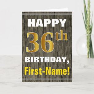 はっきりした木フェイク、フェイク金ゴールド36誕生日+名前 カード