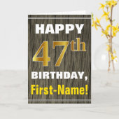 はっきりした木フェイク、フェイク金ゴールド47番目の誕生日+名前 カード (黄色い花)