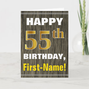 はっきりした木フェイク、フェイク金ゴールド55誕生日+名前 カード