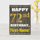 はっきりした木フェイク、フェイク金ゴールド72番目の誕生日+名前 カード (黄色い花)