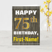 はっきりした木フェイク、フェイク金ゴールド75誕生日+名前 カード (黄色い花)