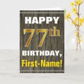 はっきりした木フェイク、フェイク金ゴールド77誕生日+名前 カード (黄色い花)