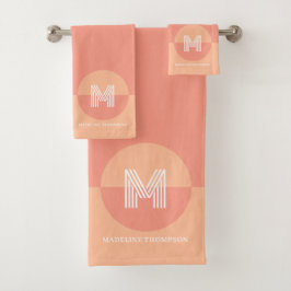 はっきりした桃モダンピンク幾何モノグラモダンム バスタオルセット
