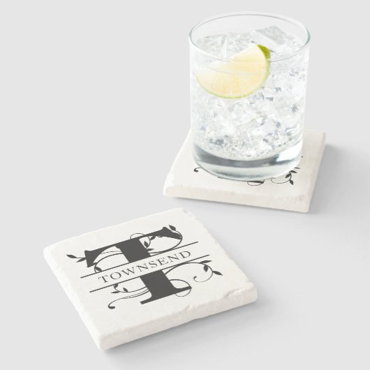 はっきりした植物単図イニシャル名 ストーンコースター (横)