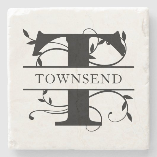 はっきりした植物単図イニシャル名 ストーンコースター (正面)