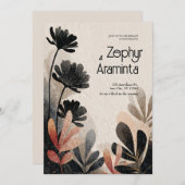 はっきりした水彩結婚葉 招待状 (正面/裏面)