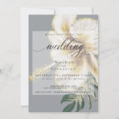 はっきりした淡い色のエレガント黄アイボリーフローラ結婚ズ 招待状 (正面)