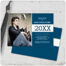 はっきりした深いブルーフォト卒業発表 案内状