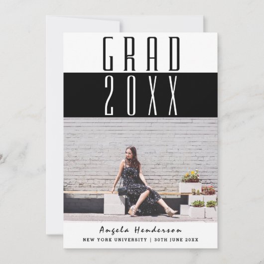 はっきりした無地の文字写真の卒業発表 招待状 (正面)
