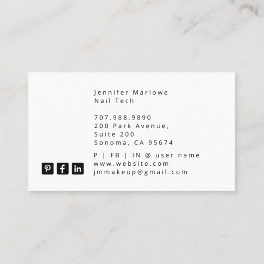 はっきりした爪、 ネイルテックタロットカード名刺 名刺 (裏面)