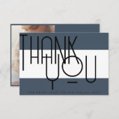 はっきりした王室の青のタイポグラフィ写真結婚 サンキューカード (正面/裏面)