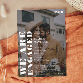 はっきりした白シンプル黒フォト婚約パーティ 招待状