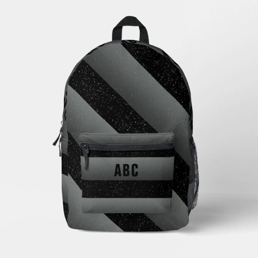 はっきりした白黒グストライプレーカスタムモノグラム プリントバックパック (正面)