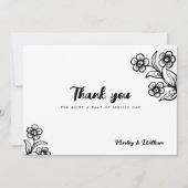 はっきりした白黒タイポグラフィフローラありがとう 招待状 (正面)