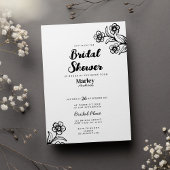 はっきりした白黒タイポグラフィフローラブライダルシャワー 招待状