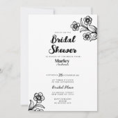 はっきりした白黒タイポグラフィフローラブライダルシャワー 招待状 (正面)