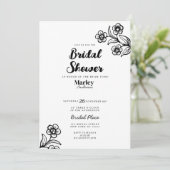 はっきりした白黒タイポグラフィフローラブライダルシャワー 招待状 (スタンド正面)