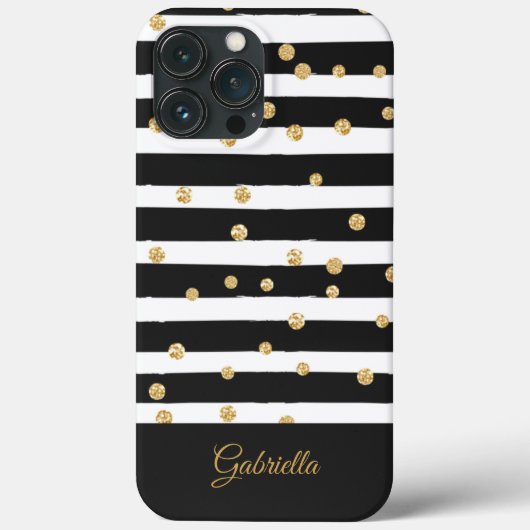 はっきりした白黒フェイク金ゴールドストライプパターン Case-Mate iPhoneケース (裏面)