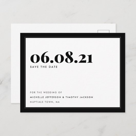 はっきりした白黒ミニマシンプルリスト日付の保存 案内ポストカード (正面/裏面)