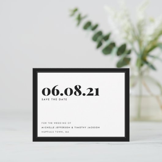 はっきりした白黒ミニマシンプルリスト日付の保存 案内ポストカード (スタンド正面)