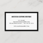 はっきりした白黒モダンミニマリストラグジュアリーブティック 名刺 (裏面)