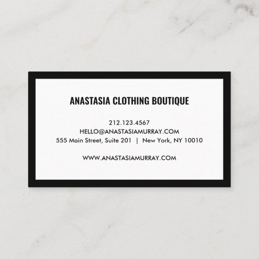 はっきりした白黒モダンミニマリストラグジュアリーブティック 名刺 (裏面)