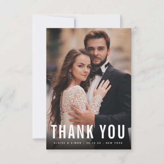 はっきりした白黒モダンミニマル写真結婚ズ サンキューカード (正面)