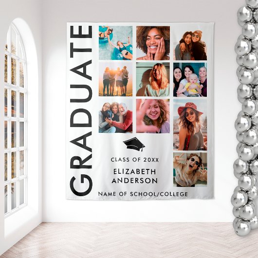 はっきりした白黒写真の背景卒業式パーティー タペストリー