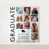 はっきりした白黒写真の背景卒業式パーティー タペストリー (正面)