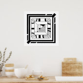 はっきりした白黒幾何学的抽象芸術ラインアート ポスター (キッチン)