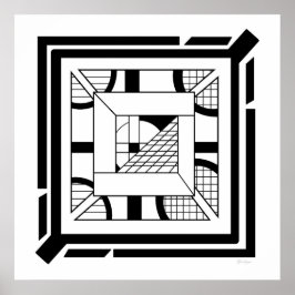 はっきりした白黒幾何学的抽象芸術ラインアート ポスター