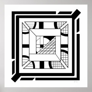 はっきりした白黒幾何学的抽象芸術ラインアート ポスター