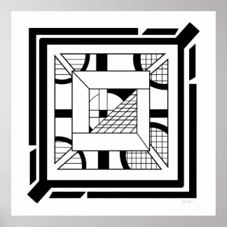 はっきりした白黒幾何学的抽象芸術ラインアート ポスター