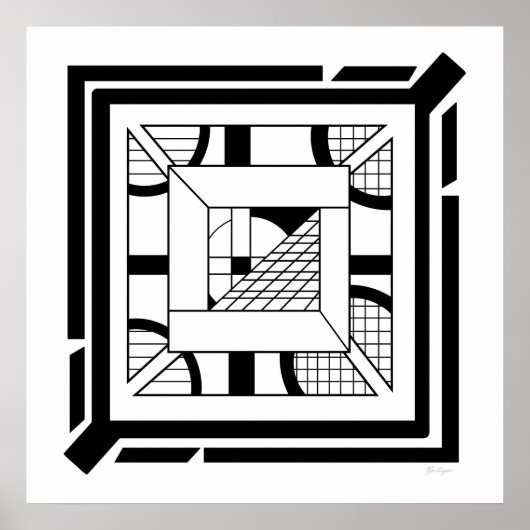 はっきりした白黒幾何学的抽象芸術ラインアート ポスター (正面)