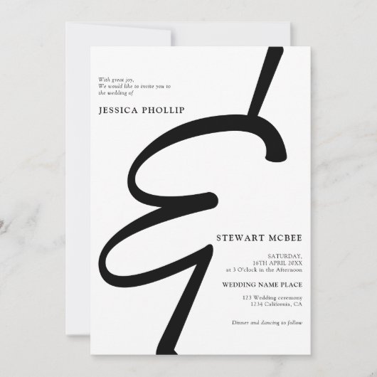 はっきりした白黒書道結婚写真 招待状 (正面)