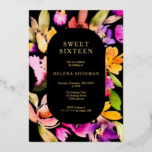 はっきりした秋オーバーサイズフローラ水色甘い16 箔招待状 (正面)