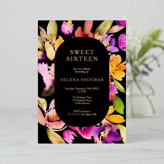 はっきりした秋オーバーサイズフローラ水色甘い16 箔招待状 (立ち正面)