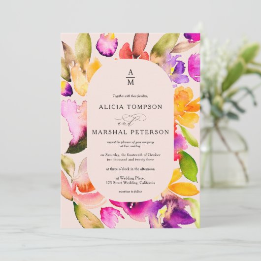 はっきりした秋オーバーサイズフローラ水色結婚写真 招待状 (スタンド正面)