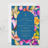 はっきりした秋オーバーサイズフローラ水色結婚写真 招待状 (正面)