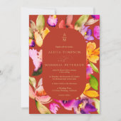 はっきりした秋オーバーサイズフローラ水色結婚写真 招待状 (正面)