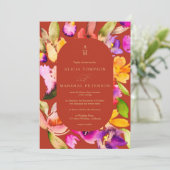 はっきりした秋オーバーサイズフローラ水色結婚写真 招待状 (スタンド正面)