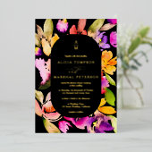 はっきりした秋オーバーサイズフローラ水色結婚写真 箔招待状 (立ち正面)