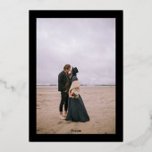 はっきりした秋オーバーサイズフローラ水色結婚写真 箔招待状 (裏面)