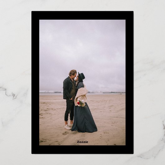 はっきりした秋オーバーサイズフローラ水色結婚写真 箔招待状 (裏面)