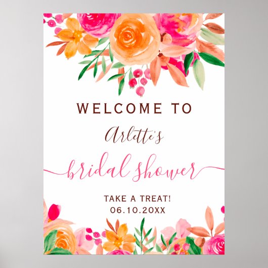 はっきりした秋フローラ水彩ブライダルシャワー歓迎 ポスター (正面)
