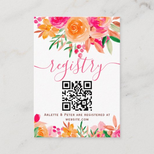 はっきりした秋フローラ水色ブライダルシャワー登録簿 エンクロージャーカード (正面)