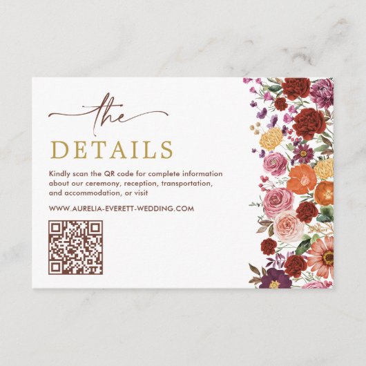 はっきりした秋ワイルドフラワー結婚フィールドの詳細QRコード エンクロージャーカード (正面)