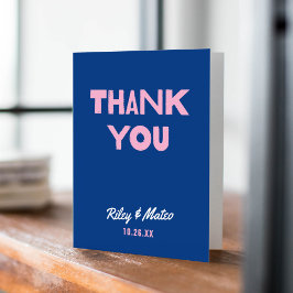 はっきりした種ファンキーモダンカラフルブルーピ結婚ンク サンキューカード