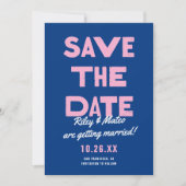 はっきりした種ファンキーモダンカラフルブルーピ結婚ンク セーブザデート (正面)