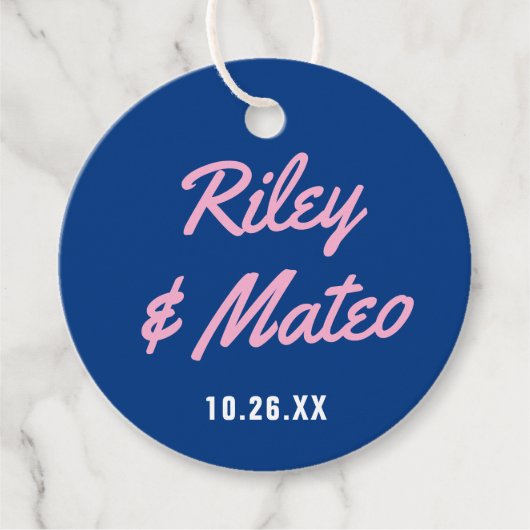 はっきりした種ファンキーモダンカラフルブルーピ結婚ンク フェイバータグ (正面)